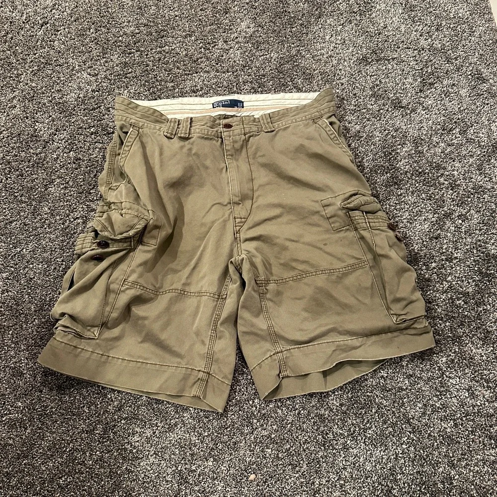 Vintage Polo Raulph Lauren Shorts Mens 35 Cargo Olive Green Surplus Cotton Loose